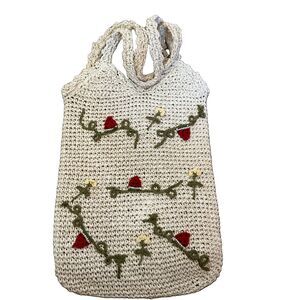 Capelli Crochet Tote Bag Embroidered Strawberry Vines